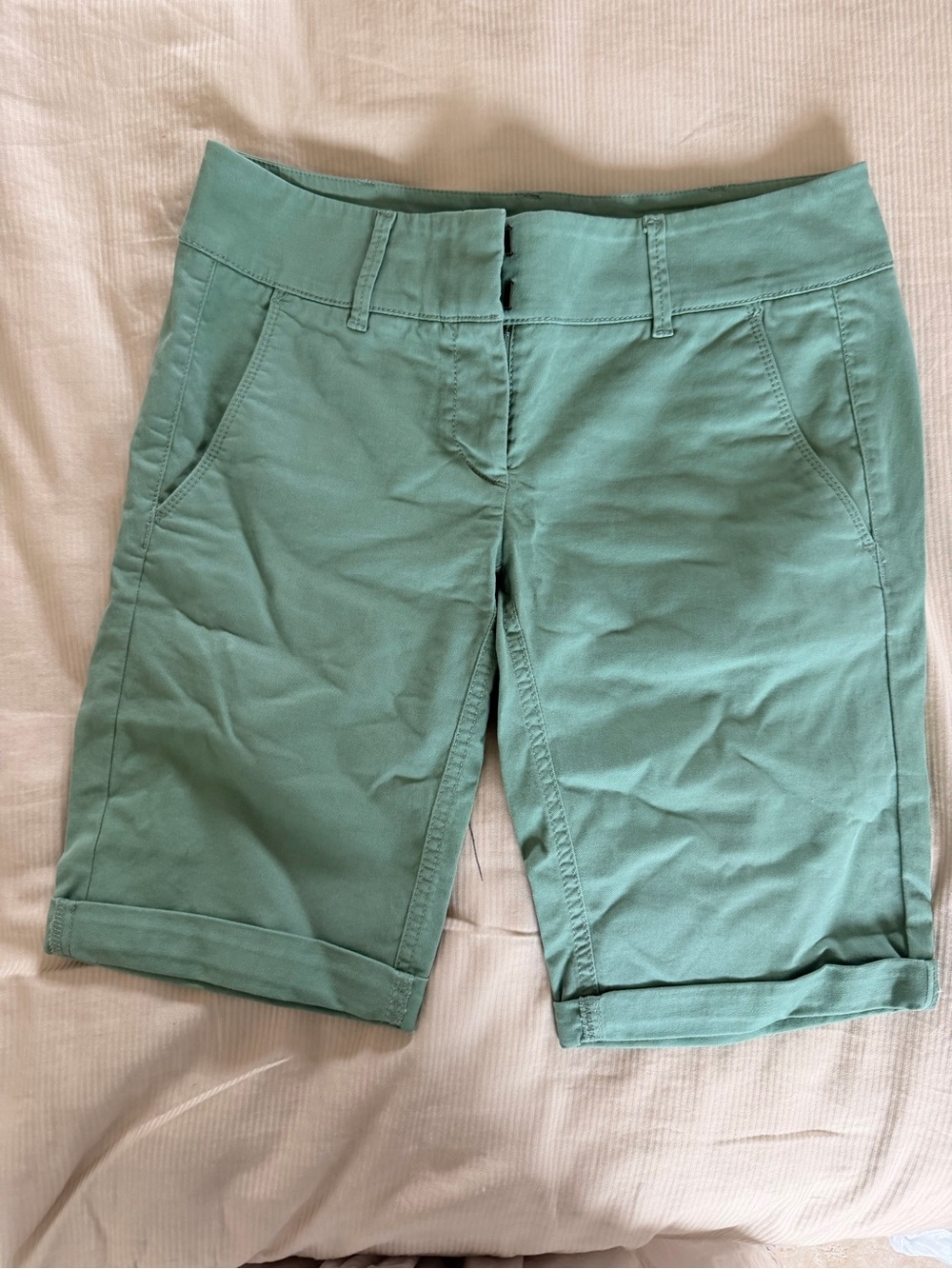 LOFT Mint Green Bermuda Shorts with Cuffed Hem